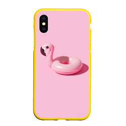Чехол iPhone XS Max матовый Flamingos Розовый фламинго, цвет: 3D-желтый