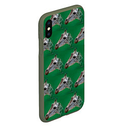 Чехол iPhone XS Max матовый Голова жирафа паттерн, цвет: 3D-темно-зеленый — фото 2
