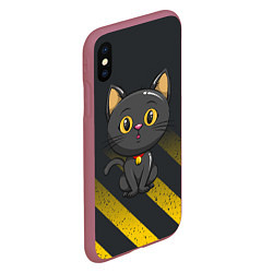 Чехол iPhone XS Max матовый Черный кот желтые полосы, цвет: 3D-малиновый — фото 2