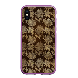Чехол iPhone XS Max матовый Ретро узоры - паттерн цветы, цвет: 3D-фиолетовый