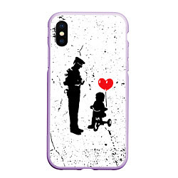 Чехол iPhone XS Max матовый Banksy - ребенок на велосипеде, цвет: 3D-сиреневый