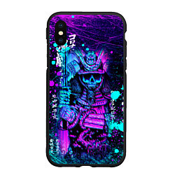 Чехол iPhone XS Max матовый Неоновый Японский Самурай Neon Samurai Skull