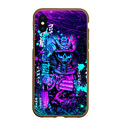 Чехол iPhone XS Max матовый Неоновый Японский Самурай Neon Samurai Skull, цвет: 3D-коричневый