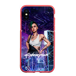 Чехол iPhone XS Max матовый Judy Cyberpunk2077 Джуди, цвет: 3D-красный