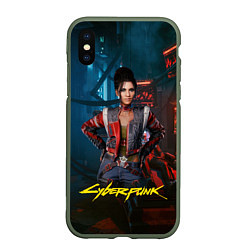 Чехол iPhone XS Max матовый Panam Cyberpunk2077 Панам, цвет: 3D-темно-зеленый