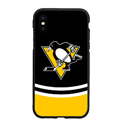 Чехол iPhone XS Max матовый Pittsburgh Penguins Питтсбург Пингвинз, цвет: 3D-черный