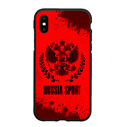 Чехол iPhone XS Max матовый RUSSIA - ГЕРБ Russia Sport Брызги, цвет: 3D-черный
