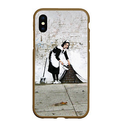Чехол iPhone XS Max матовый Banksy - Бэнкси уборщица, цвет: 3D-коричневый