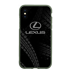 Чехол iPhone XS Max матовый Lexus следы шин, цвет: 3D-темно-зеленый