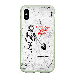 Чехол iPhone XS Max матовый BANKSY БЭНКСИ следуй за своим сердцем, цвет: 3D-салатовый