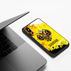 Чехол iPhone XS Max матовый РОССИЙСКАЯ ИМПЕРИЯ - ГЕРБ - Брызги, цвет: 3D-черный — фото 2
