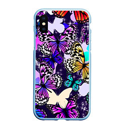 Чехол iPhone XS Max матовый Бабочки Butterflies, цвет: 3D-голубой