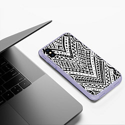 Чехол iPhone XS Max матовый Абстракция черно-белая Волны, полосы, вензеля Моно, цвет: 3D-светло-сиреневый — фото 2