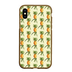Чехол iPhone XS Max матовый Побеги ананасов, цвет: 3D-коричневый