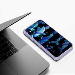 Чехол iPhone XS Max матовый На дне морском Акулы, цвет: 3D-светло-сиреневый — фото 2