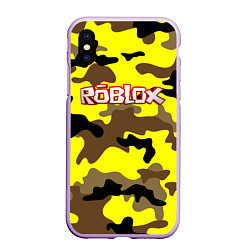 Чехол iPhone XS Max матовый Roblox Камуфляж Жёлто-Коричневый, цвет: 3D-сиреневый