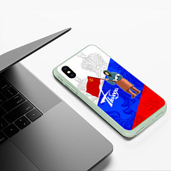 Чехол iPhone XS Max матовый Бабушка с флагом победы, цвет: 3D-салатовый — фото 2