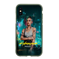 Чехол iPhone XS Max матовый Judy Cyberpunk 2077, цвет: 3D-темно-зеленый