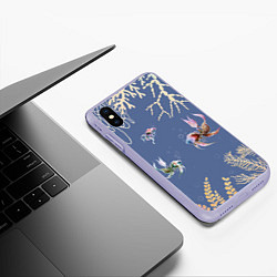 Чехол iPhone XS Max матовый Разноцветные акварельные рыбки с морскими водоросл, цвет: 3D-светло-сиреневый — фото 2