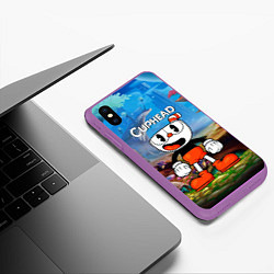 Чехол iPhone XS Max матовый Cuphead Красная чашечка, цвет: 3D-фиолетовый — фото 2