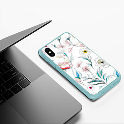 Чехол iPhone XS Max матовый Цветы Нарисованные, цвет: 3D-мятный — фото 2
