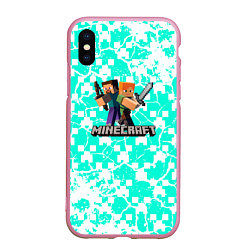 Чехол iPhone XS Max матовый Minecraft бирюзовый фон, цвет: 3D-розовый