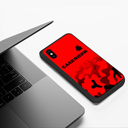 Чехол iPhone XS Max матовый СЛАВЯНИН - ВАЛЬКНУТ Камуфляж, цвет: 3D-черный — фото 2