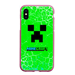 Чехол iPhone XS Max матовый Minecraft зеленый фон, цвет: 3D-малиновый