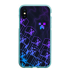 Чехол iPhone XS Max матовый Minecraft CREEPER NEON, цвет: 3D-мятный
