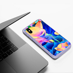 Чехол iPhone XS Max матовый Цветочный красочный паттерн, цвет: 3D-светло-сиреневый — фото 2