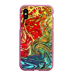 Чехол iPhone XS Max матовый Хаотичные линии Abstract pattern, цвет: 3D-малиновый