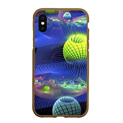 Чехол iPhone XS Max матовый Геометрический фрактальный неоновый паттерн Geomet, цвет: 3D-коричневый