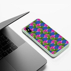 Чехол iPhone XS Max матовый Абстрактные цветы паттерн, цвет: 3D-салатовый — фото 2