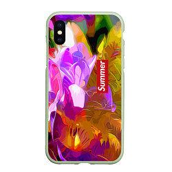 Чехол iPhone XS Max матовый Красочный цветочный узор Лето Colorful Floral Patt, цвет: 3D-салатовый