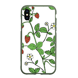 Чехол iPhone XS Max матовый Цветы Земляники Лесной, цвет: 3D-темно-зеленый