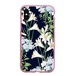 Чехол iPhone XS Max матовый Цветы Белые Лилии В Саду, цвет: 3D-розовый