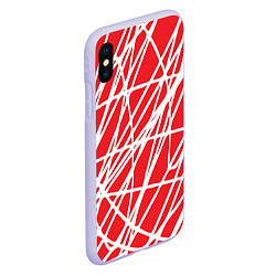 Чехол iPhone XS Max матовый Белые линии на красном фоне Абстракция, цвет: 3D-светло-сиреневый — фото 2