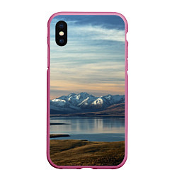 Чехол iPhone XS Max матовый Горы озеро природа, цвет: 3D-малиновый