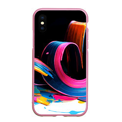 Чехол iPhone XS Max матовый Разноцветный мазки краски Абстракция Multicolored, цвет: 3D-розовый
