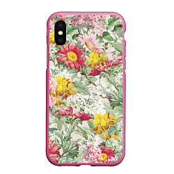 Чехол iPhone XS Max матовый Цветы Майские Герберы, цвет: 3D-малиновый