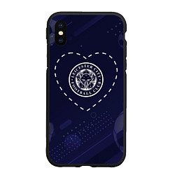 Чехол iPhone XS Max матовый Лого Leicester City в сердечке на фоне мячей