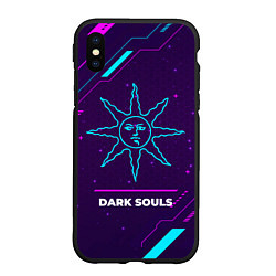 Чехол iPhone XS Max матовый Символ Dark Souls Sun в неоновых цветах на темном