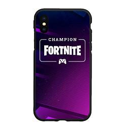 Чехол iPhone XS Max матовый Fortnite Gaming Champion: рамка с лого и джойстико, цвет: 3D-черный