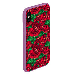 Чехол iPhone XS Max матовый Цветы Много Красных Роз, цвет: 3D-фиолетовый — фото 2