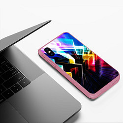 Чехол iPhone XS Max матовый Неоновая молния Абстракция Neon Lightning Abstract, цвет: 3D-малиновый — фото 2