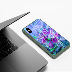 Чехол iPhone XS Max матовый Абстрактный фрактальный летний паттерн Abstract fr, цвет: 3D-темно-зеленый — фото 2