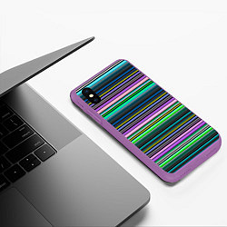 Чехол iPhone XS Max матовый Яркие неоновые тонкие полосы, цвет: 3D-фиолетовый — фото 2