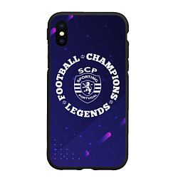 Чехол iPhone XS Max матовый Символ Sporting и круглая надпись Football Legends, цвет: 3D-черный