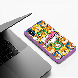 Чехол iPhone XS Max матовый Pop art shiba inu, цвет: 3D-фиолетовый — фото 2