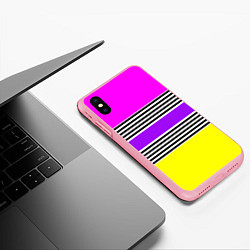 Чехол iPhone XS Max матовый Яркие неоновые полосы в сочетании с черно-белыми п, цвет: 3D-баблгам — фото 2